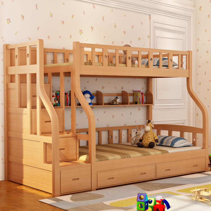 qian furniture series 实木子母床榉木儿童床高低床双层床上下床上