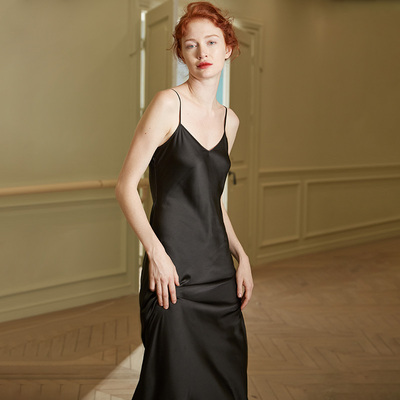 拉拉的蜜桃 卓娅垂感仿真丝睡裙女绸缎修身吊带睡衣夏连衣裙长款-淘宝网