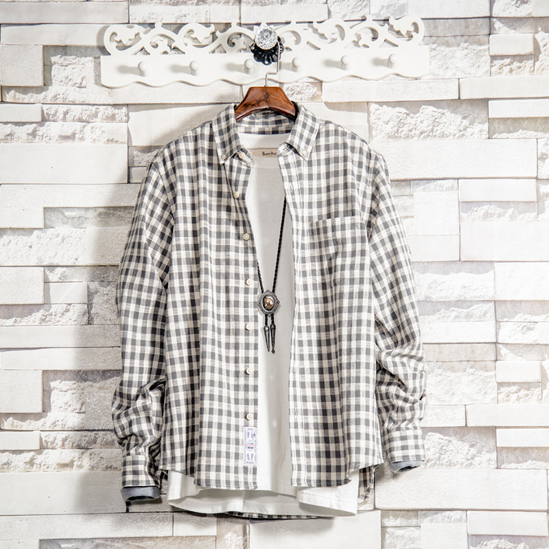 sucre rose/18 japonais petits carreaux-shirt à manches longues pour hommes en coton slim fit de printemps et d'automne de jeunes joker shirt marée sucre rose/18 japonais petits carreaux-shirt à manches longues pour hommes en coton slim fit de printemps et d'automne de jeunes joker shirt marée