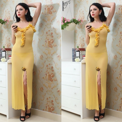 开叉紧身包臀长裙伪娘CD变装透视旗袍礼服夜店性感诱惑透明连衣裙-淘宝网