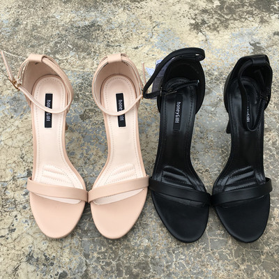 时尚女鞋 简约舒适好穿高跟一字凉鞋细跟露趾女鞋一字扣带-淘宝网