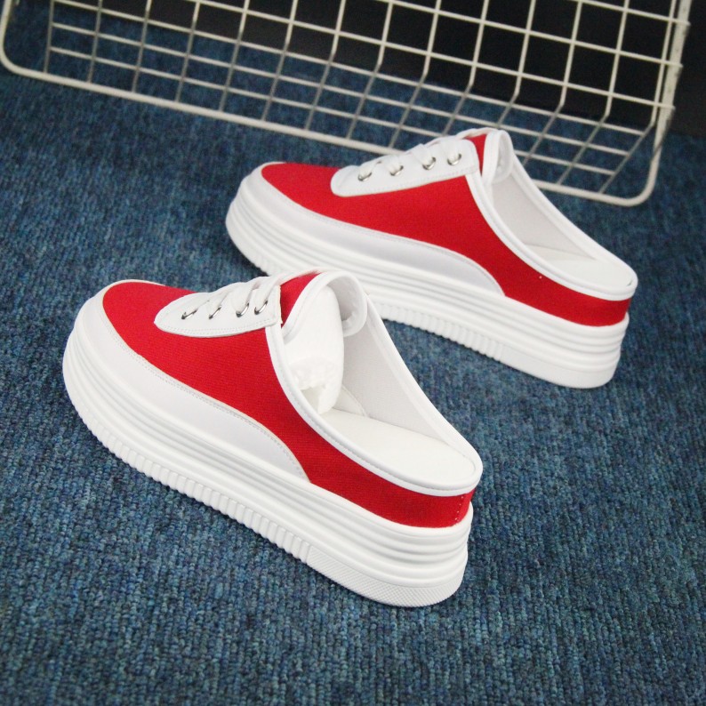 2019 été nouveau style intérieur a augmenté de tissu, demi-faites glisser le petit blanc chaussures de femmes coréenne muffin à fond étudiants pantoufles, chaussures de chaussures de toile 2019 été nouveau style intérieur a augmenté de tissu, demi-faites glisser le petit blanc chaussures de femmes coréenne muffin à fond étudiants pantoufles, chaussures de chaussures de toile