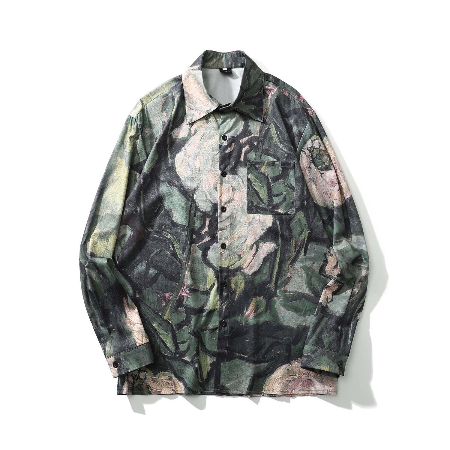 French vintage loose oil painting printed long-sleeved shirt Hong Kong flavor Japanese retro drape couple hip-hop tide