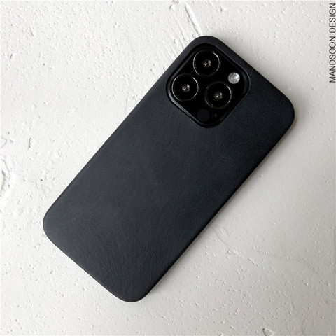Black — Synthetic Leather Retro Vintage 78 15, 14, 13, 12, 11 iPhone Case
