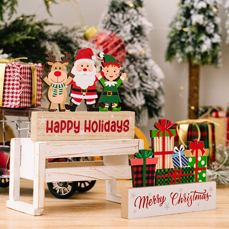 new cistmas decoration wooden letter ornaments creative old man gift box desktop show window scene yout