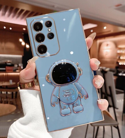 Blue — Astronaut Electroplated Silicone TPU Kickstand Function S23, S23 Plus, S23 Ultra, S22, S22 Plus, S22 Ultra, S21, S21