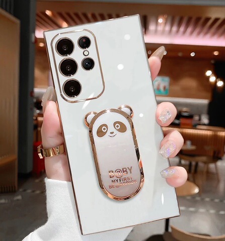 White — Bearbrick Girls Electroplated Silicone TPU Kickstand Function S23, S23 Plus, S23 Ultra, S22, S22 Plus, S22 Ultra