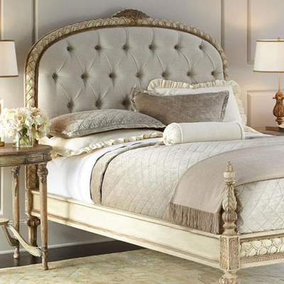标题优化:美式复古实木雕花双人床法式白色做旧公主床小户型主卧床布艺婚床