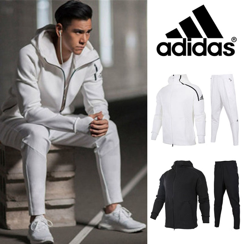 Adidas阿迪達斯套裝男白色夾克運動外套休閑運動服外套女兩件套