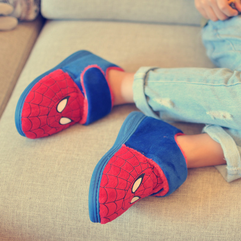 男童棉拖鞋鼕包跟中大童卡通蜘蛛俠防滑軟底室內家居保暖寶寶拖鞋