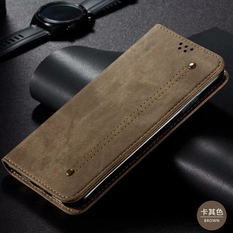 Light brown — Denim Jeans Canvas Rivet Stitch Wallets Folio Flip Card Holder Folding Stand Note 12, Note 12 Pro, Note 12 Pro+