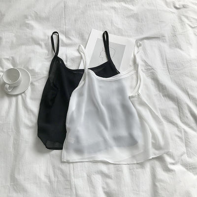 超薄2018夏季新款防走光宽松短款透明背心雪纺吊带内衬打底上衣潮-淘宝网