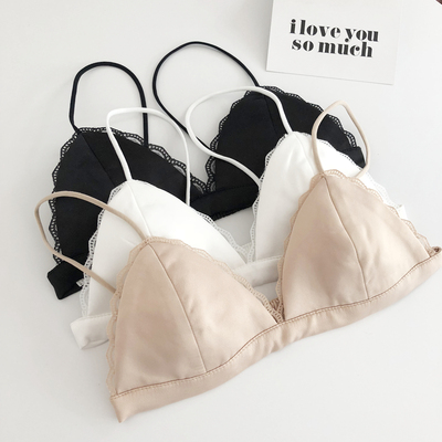 THREEPIG!夏季无钢圈无垫薄款文胸 三角杯蕾丝边小胸睡眠内衣夏-淘宝网