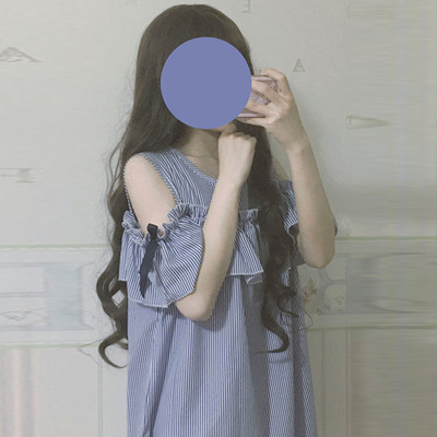 2018新款夏季女装韩版露肩条纹少女荷叶边蝴蝶结裙子中长款连衣裙-淘宝网