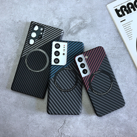 Carbon Fiber Pattern Wireless Charging Compatible Slim Fit Hard S23, S23 Plus, S23 Ultra, S22, S22 Plus, S23 Ultra, S21, S21