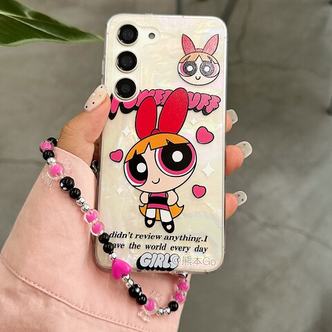 Power Puff Girls With Bead Wrist Lanyard Strap S22, S22 , S22 , S21, S21 , S21 S23, S23 Plus, S23 Ultra Note 20, Note 20