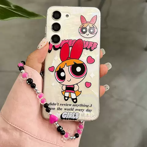 Power Puff Girls Phone Cases Covers With Bead Wrist Lanyard Strap Galaxy S22, Galaxy S22 , Galaxy S22 , Galaxy S21, Galaxy S21 , Galaxy S21  Galaxy S23, Galaxy S23 Plus, Galaxy S23 Ultra Galaxy Note 20, Galaxy Note 20 Ultra,