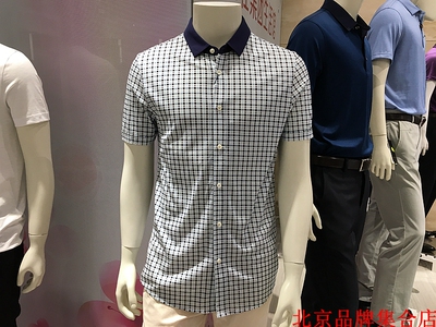 方仕男士夏款 37.5%铜氨纤维+12.3%桑蚕丝 蓝色格纹短袖T恤