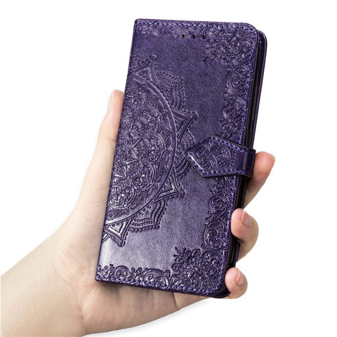 Purple — Zenfone 7, Zenfone 7 Pro Wallets Folio Flip Magnetic Synthetic Leather Card Holder Folding Stand Embossed Mandala