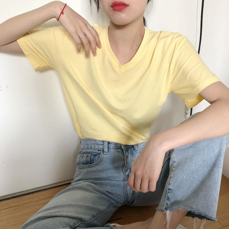 version coréenne de l'joker base de t-shirt 2019 nouveau manches courte col lâche creux chemise marée de l'été des femmes de la mode des étudiants chemisier version coréenne de l'joker base de t-shirt 2019 nouveau manches courte col lâche creux chemise marée de l'été des femmes de la mode des étudiants chemisier