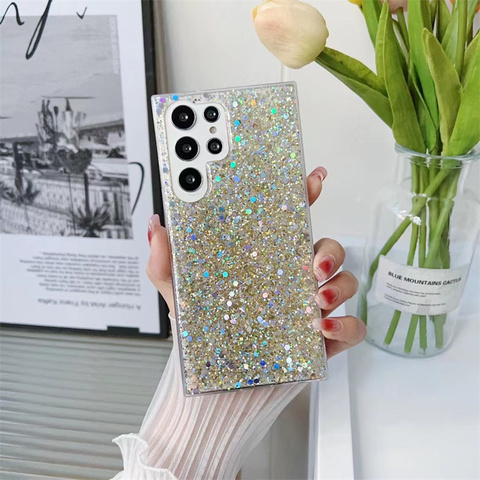 Gold — Girls Shiny Glitter Bling Silicone TPU S23, S23 Plus, S23 Ultra, S22, S22 Plus, S22 Ultra, S21, S21 Plus, S21 Ultra