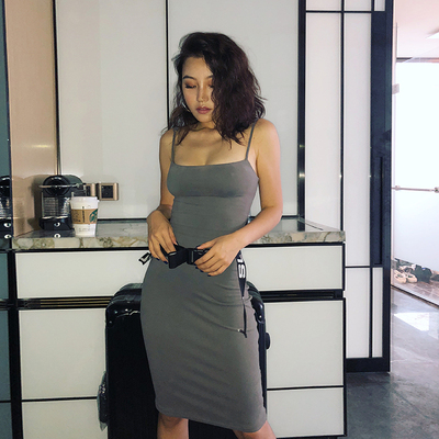 LEIYU 吊带裙女2018新款秋冬季弹力修身性感一步打底针织连衣裙子-淘宝网