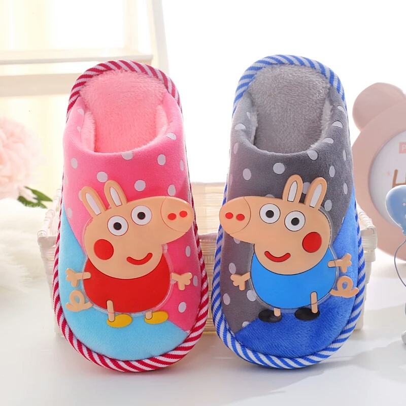 小豬佩奇秋鼕兒童包跟棉拖鞋卡通男女童防滑保暖寶寶室內棉拖鞋