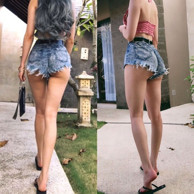 ZZ骨ZZ欧美风性感露PP雪花水洗夸张破洞须边高腰翘臀牛仔短裤-淘宝网