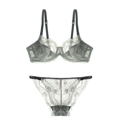 2019新款性感全透蕾丝文胸套装薄款无海绵内衣女大胸上托超薄透明-淘宝网