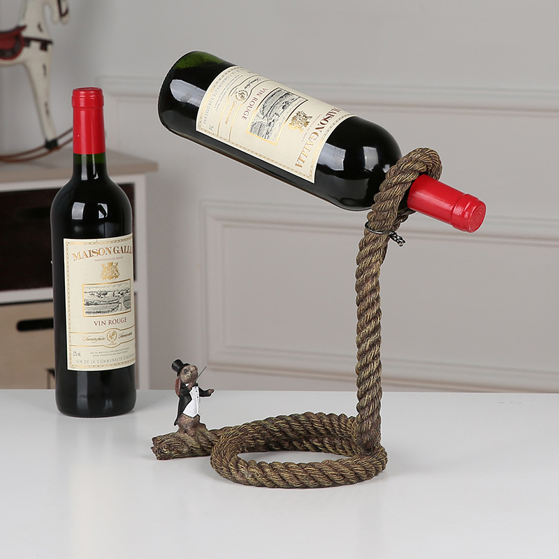 Qipin House European style creative suspension rope red rack wine cabinet decoration resin_voghion.com