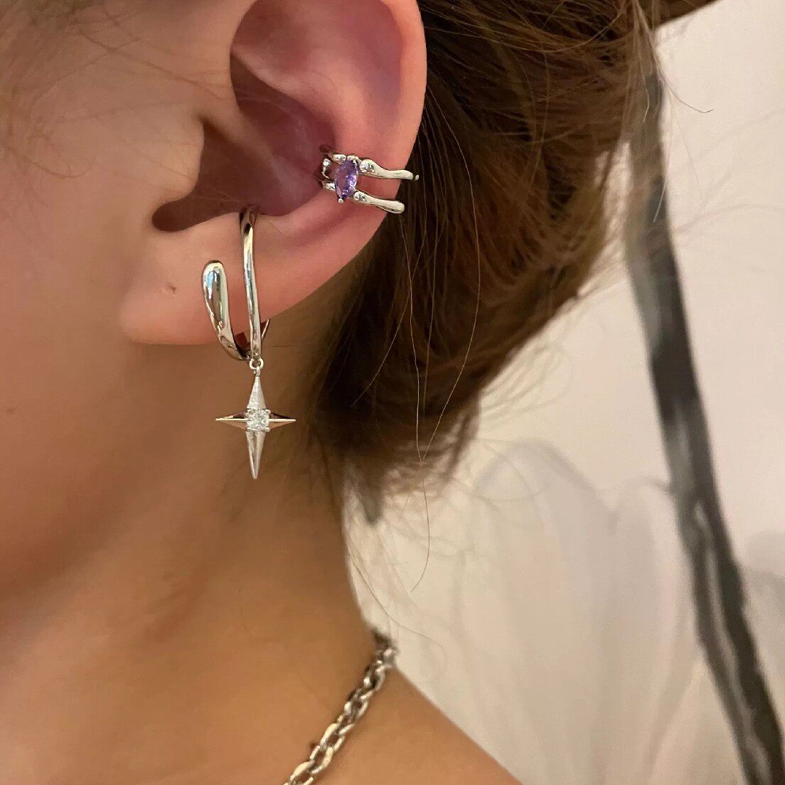 Cross Zircon Tassel Ear Cuff, Non-pierced Personalised Design_voghion.com