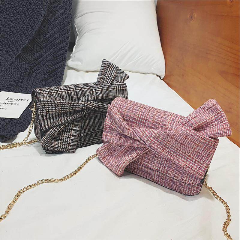 กระเป๋า 潮时尚百搭链条蝴蝶结单肩小方包包包小上新chic女2020潮款女包包  