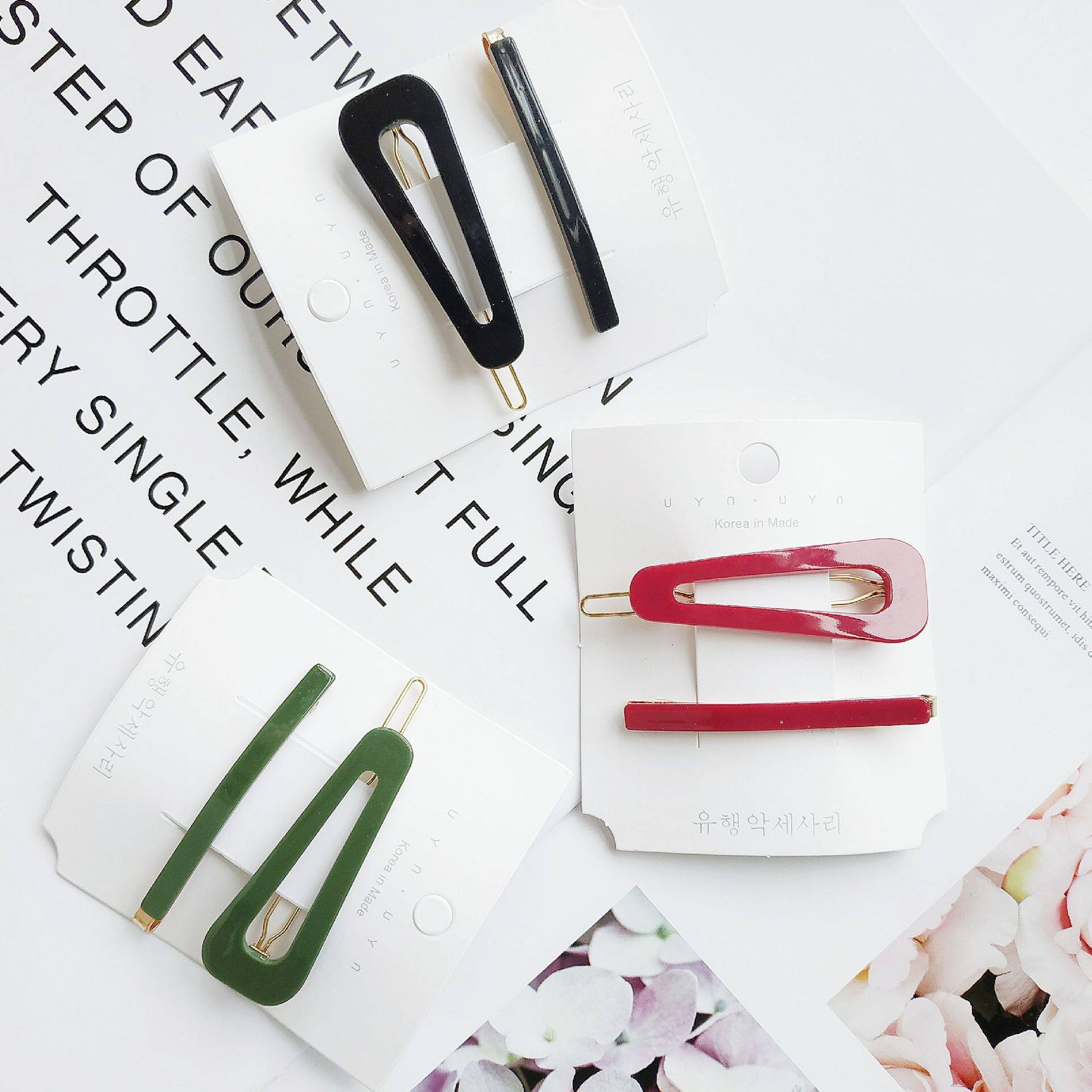 กิ๊บติดผม 少女网红可爱韩国东大门ins纯色发夹 套装清新时尚优雅一字夹  