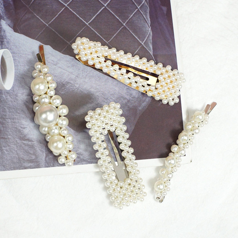 กิ๊บติดผม 少女网红可爱韩国新款珍珠边夹发夹不伤发饰品一字夹小清新纯色边  