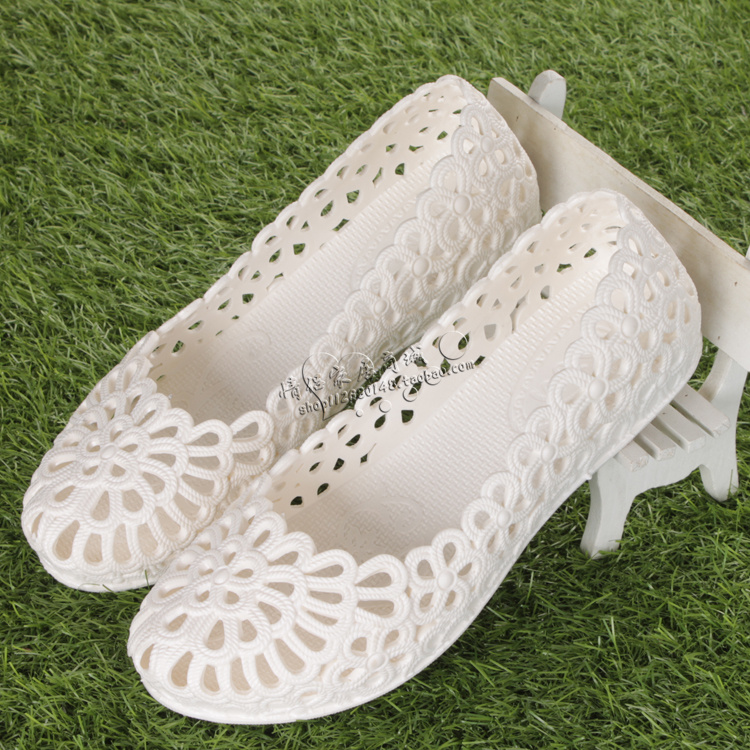 夏季防水鏤空工作涼鞋女平底塑料平底洞洞鞋柔軟白色護士鞋舞蹈鞋