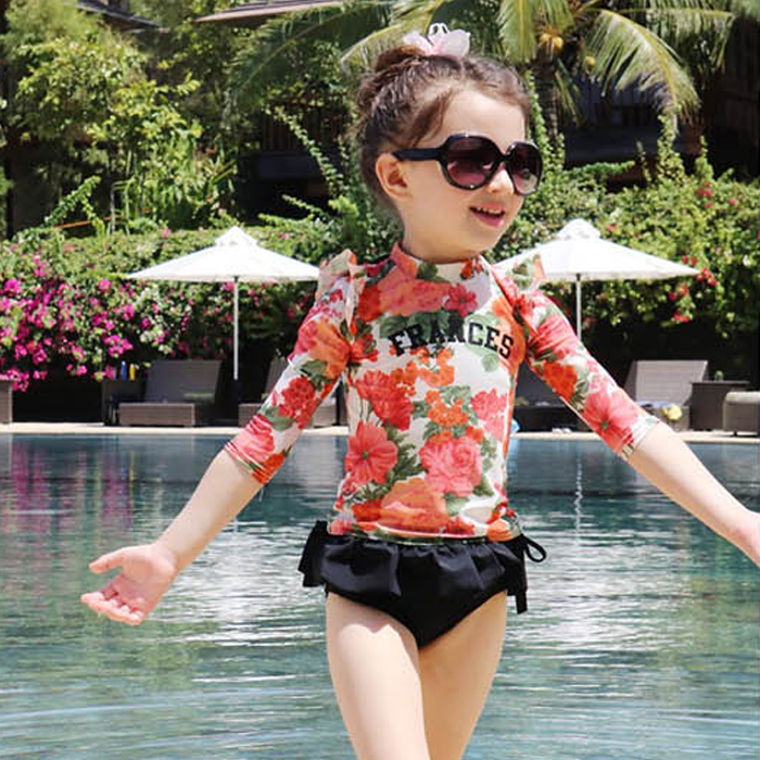 my可愛公主韓國兒童女孩長袖防曬遊泳衣裙式分體寶寶溫泉女童泳裝
