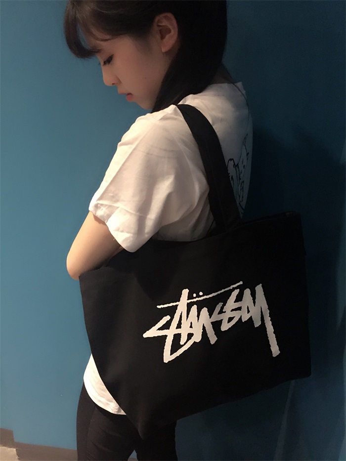 日本雜志潮牌 經典 字母黑色購物袋 單肩包 簡約帆布袋托特包