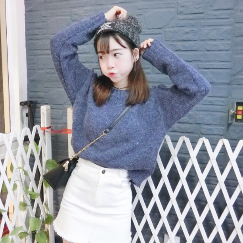 秋鼕女裝2017新款韓版純色短款套頭毛衣外套學生長袖針織衫上衣潮