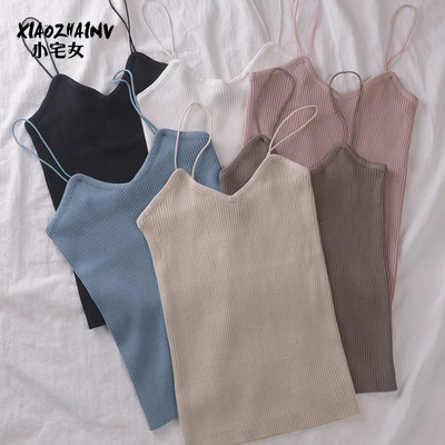 2018新款女装春装韩版V领修身显瘦针织吊带背心打底衫女chic上衣-淘宝网