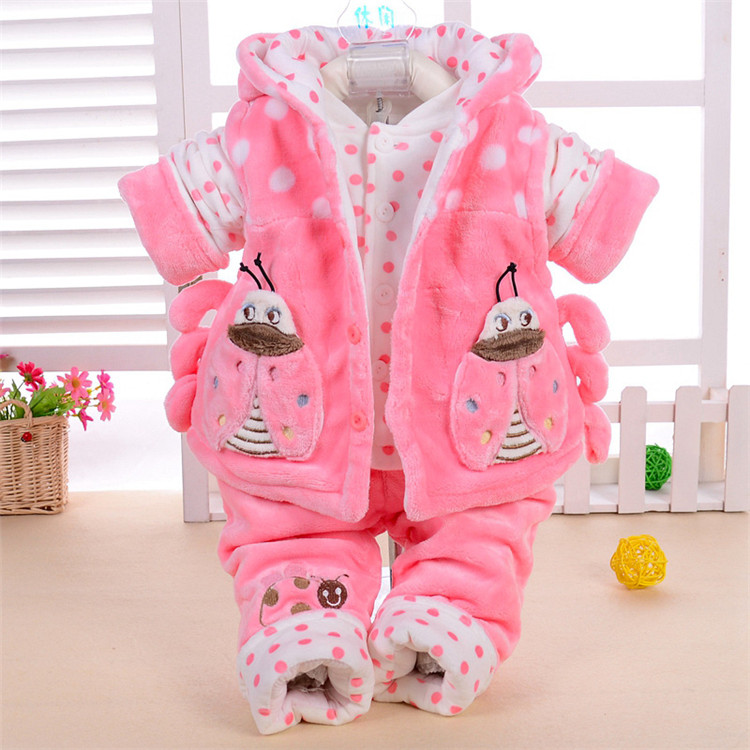 兒童秋鼕裝女童0-1-2歲女寶寶棉衣三件套裝5-6-7-8-9個月嬰兒衣服
