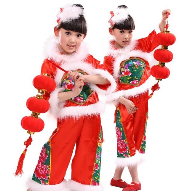 新款女童燈籠表演服開門紅民族秧歌服舞蹈喜慶服裝2017兒童演出服