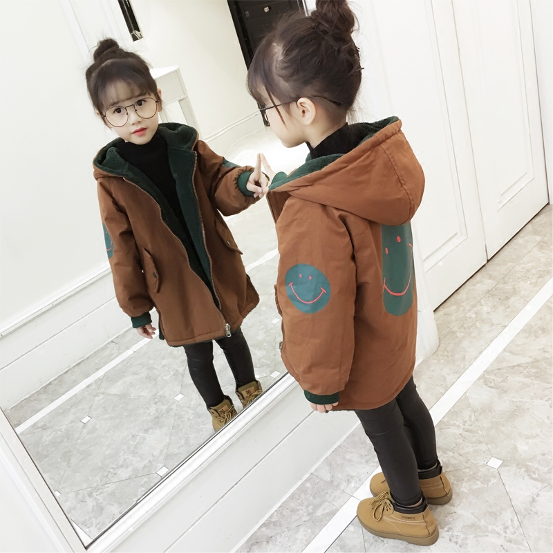 女童外套秋鼕裝2017新款兒童韓版小女孩加厚中長款洋氣加絨外套潮
