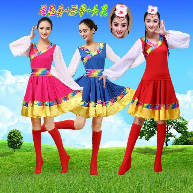 蒙古族服裝舞蹈服裝女裝藏族服少數民族演出服廣場舞跳舞服連衣裙
