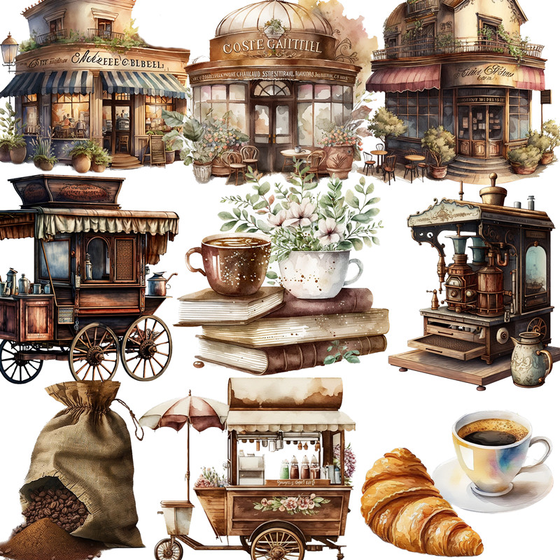 Junkjournal Vintage Journal Stickers Decorative Hand Ledger Sticker Vintage Coffee House