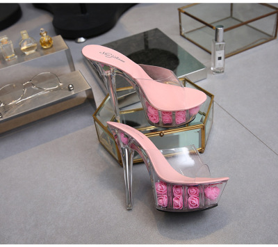 夜店超高跟透视带花水晶底凉拖防水台恨天高钢管舞走秀高跟鞋-淘宝网 夜店超高跟透视带花水晶底凉拖防水台恨天高钢管舞走秀高跟鞋-淘宝网