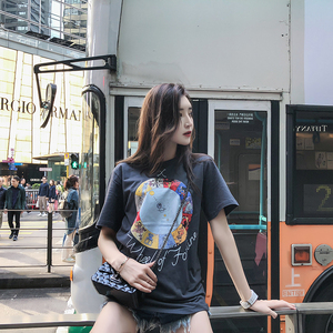 2018夏季新款塔罗牌印花短袖女宽松bf潮牌网红同款T恤情侣装上衣