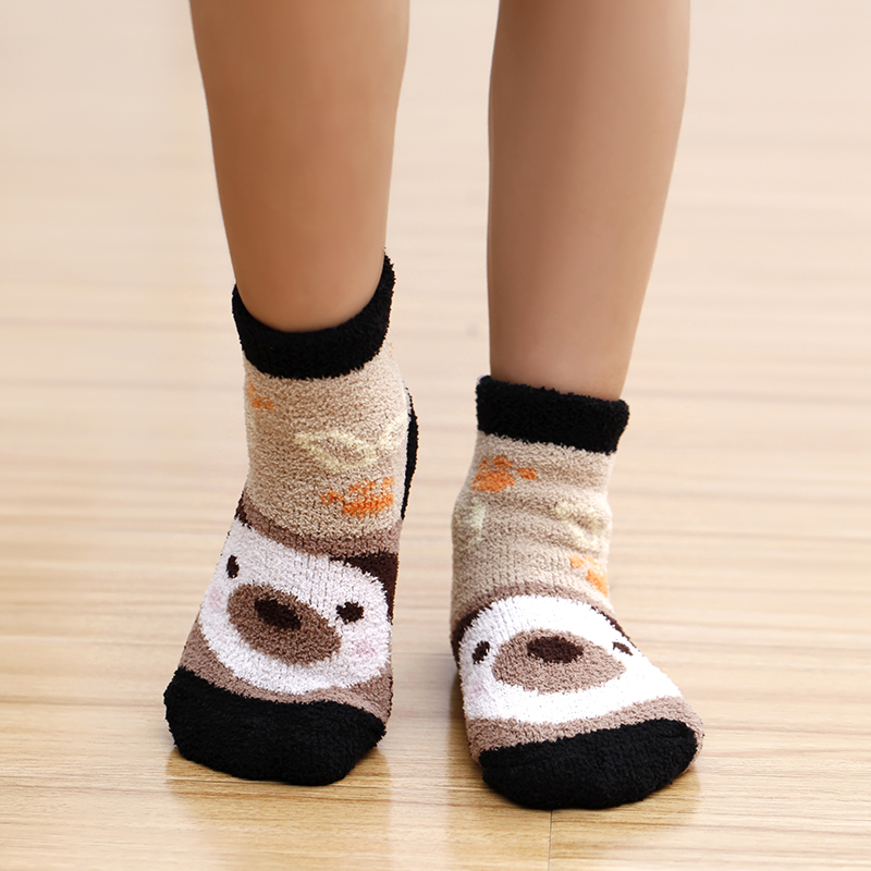 韓版兒童珊瑚絨睡眠襪子潮男童加絨加厚地板襪女寶寶保暖毛巾襪鼕
