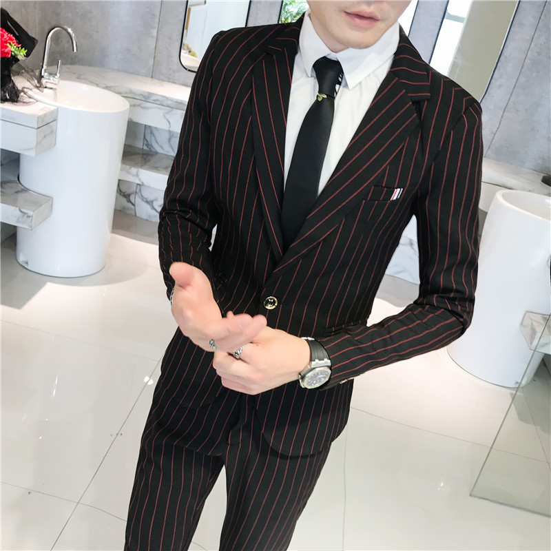 le printemps et l'automne nouveau style britannique, les hommes à fines rayures costume deux pièces slim fit type han édition d'affaires de la mode costume le printemps et l'automne nouveau style britannique, les hommes à fines rayures costume deux pièces slim fit type han édition d'affaires de la mode costume