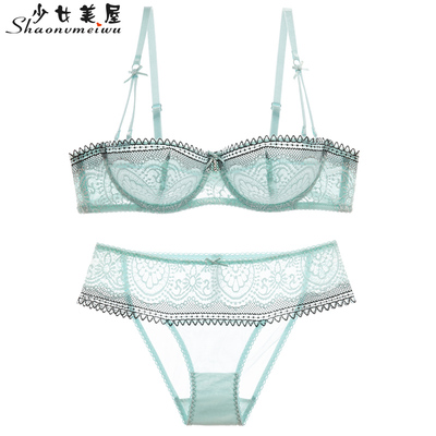 新款欧美夏季女士超薄性感蕾丝内衣文胸套装透明奶罩法式胸罩半杯-淘宝网