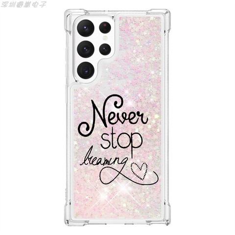 Red — Girls Liquid Quicksand Glitter Bling Never Stop Dreaming, Owl, Butterfly, Dog Illustration Airbag Corner Protection
